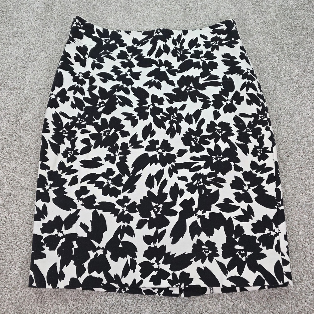 Ann Taylor‎ LOFT Black White Floral Pencil Skirt Size 4 Bold Botanical Lined BM